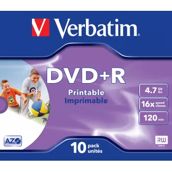 Verbatim DVD+R Wide Inkjet Printable ID Brand, DVD+R, 120 mm, Printable, Jewel case, 10 pc(s), 4.7 GB