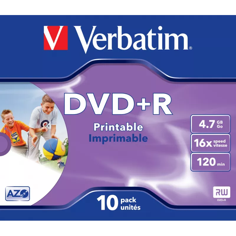 Verbatim DVD+R Wide Inkjet Printable ID Brand, DVD+R, 120 mm, Printable, Jewel case, 10 pc(s), 4.7 GB