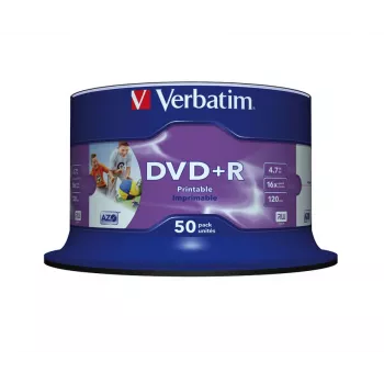 Verbatim DVD+R Wide Inkjet Printable No ID Brand, DVD+R, 120 mm, Printable, Spindle, 50 pc(s), 4.7 GB