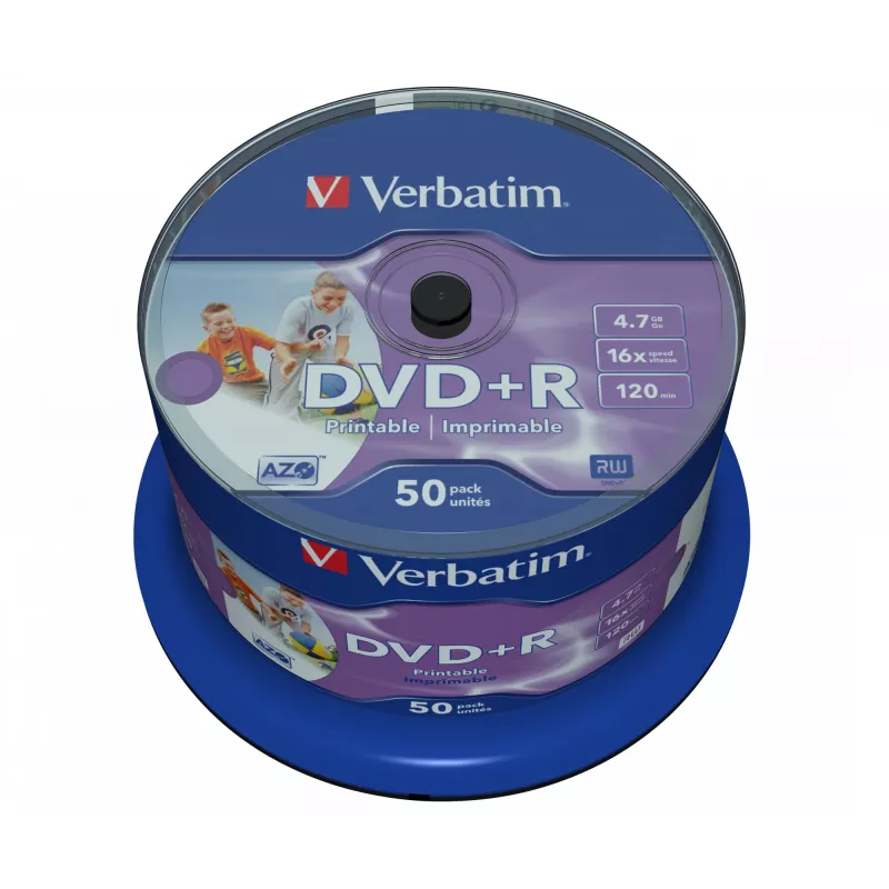 Verbatim DVD+R Wide Inkjet Printable No ID Brand, DVD+R, 120 mm, Printable, Spindle, 50 pc(s), 4.7 GB