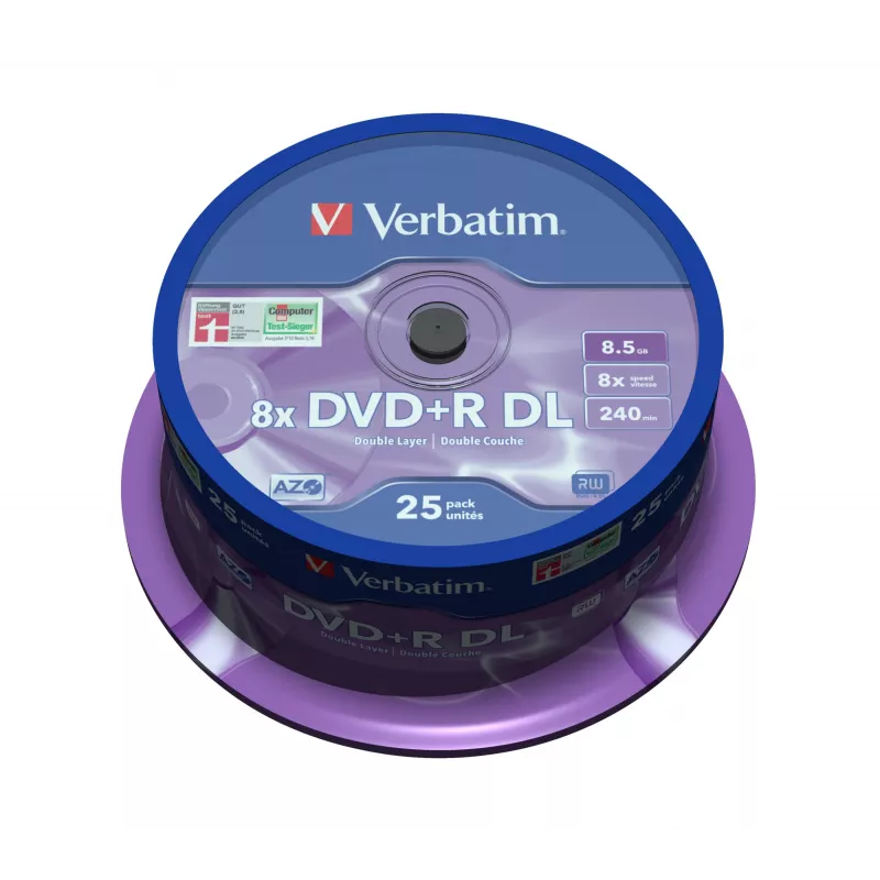 Verbatim DVD+R Double Layer 8x Matt Silver 25pk Spindle