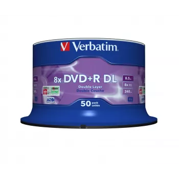 Verbatim DVD+R Double Layer 8x Matt Silver 50pk Spindle, DVD+R DL, 120 mm, Spindle, 50 pc(s), 8.5 GB