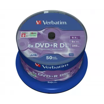 Verbatim DVD+R Double Layer 8x Matt Silver 50pk Spindle, DVD+R DL, 120 mm, Spindle, 50 pc(s), 8.5 GB