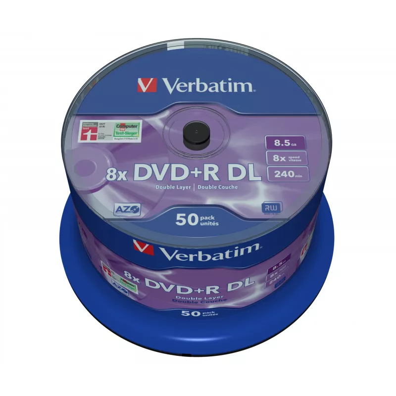 Verbatim DVD+R Double Layer 8x Matt Silver 50pk Spindle, DVD+R DL, 120 mm, Spindle, 50 pc(s), 8.5 GB