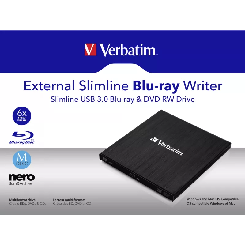 External Slimline Optical Disc Drive Blu-Ray RW Verbatim 43890