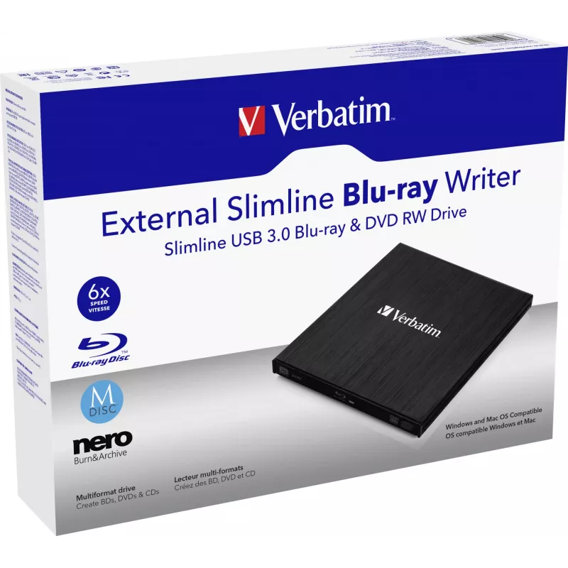 External Slimline Optical Disc Drive Blu-Ray RW Verbatim 43890