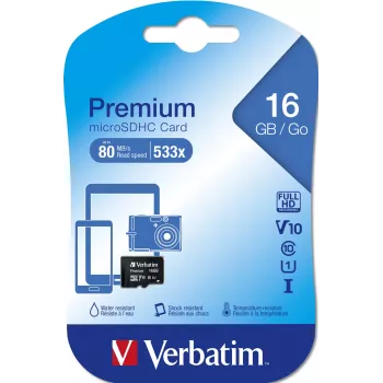 MicroSDHC Verbatim Premium 16GB Class 10 Black 44010