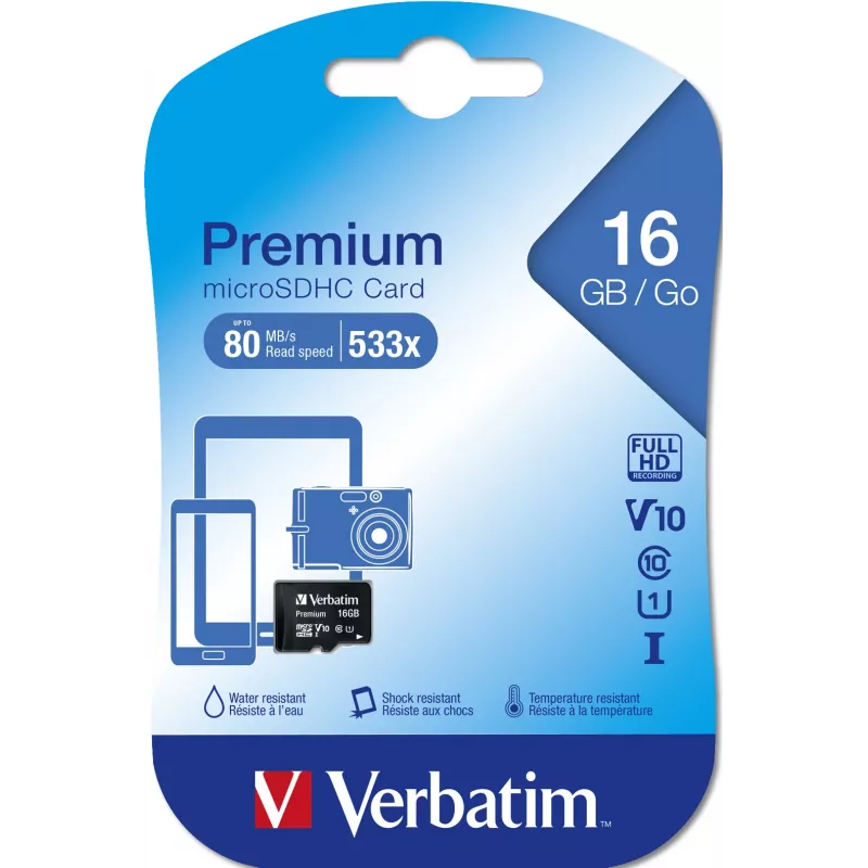 MicroSDHC Verbatim Premium 16GB Class 10 Black 44010