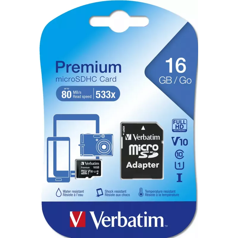 MicroSDHC Verbatim Premium 16GB Class 10 Black