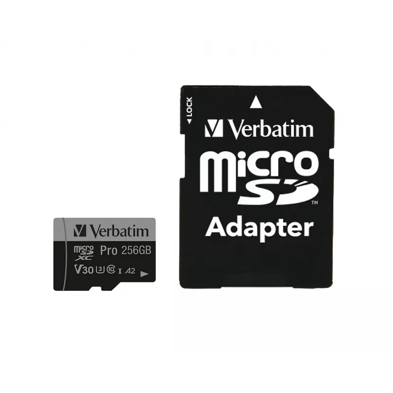Verbatim Pro U3 256GB Micro SDXC Card, 256 GB, MicroSDXC, Class 10, UHS-I, 100 MB/s, 90 MB/s