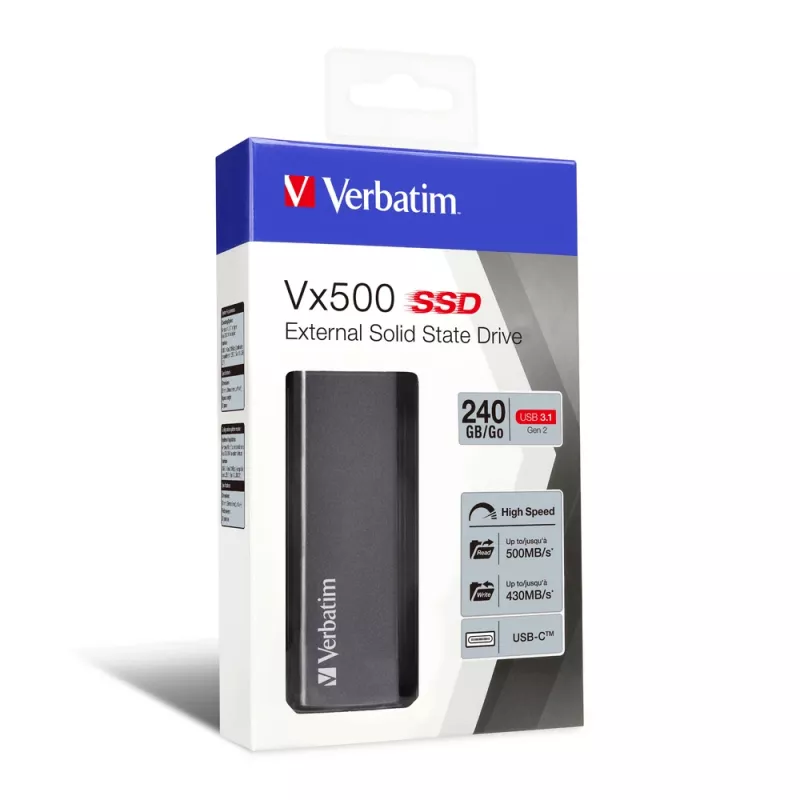 Verbatim Vx500 External SSD USB 3.1 Gen 2 240GB, 240 GB, USB Type-C, 3.2 Gen 2 (3.1 Gen 2), 500 MB/s, Silver