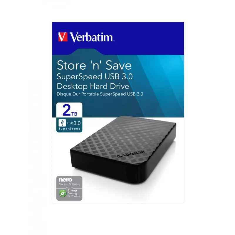Verbatim Store 'n' Save 2TB USB 3.0, 2 TB, 3.2 Gen 1 (3.1 Gen 1), Black