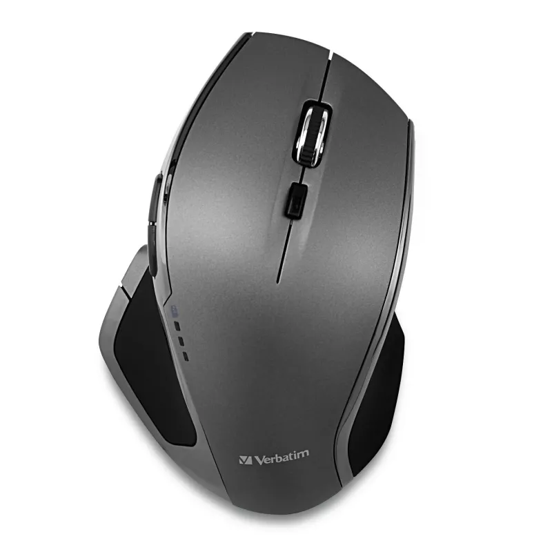 Verbatim 8-Button Wireless Blue LED Mouse, Blue LED, RF Wireless, 1600 DPI, Black, Grey