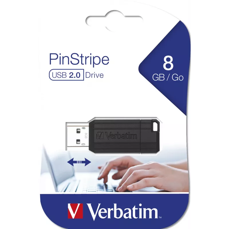 USB Flash Drive Verbatim 8GB USB Type-A PinStripe Black