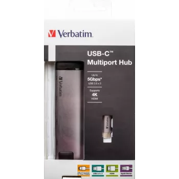 Verbatim 49141 laptop dock/port replicator USB 3.2 Gen 1 (3.1 Gen 1) Type-C Black, Silver