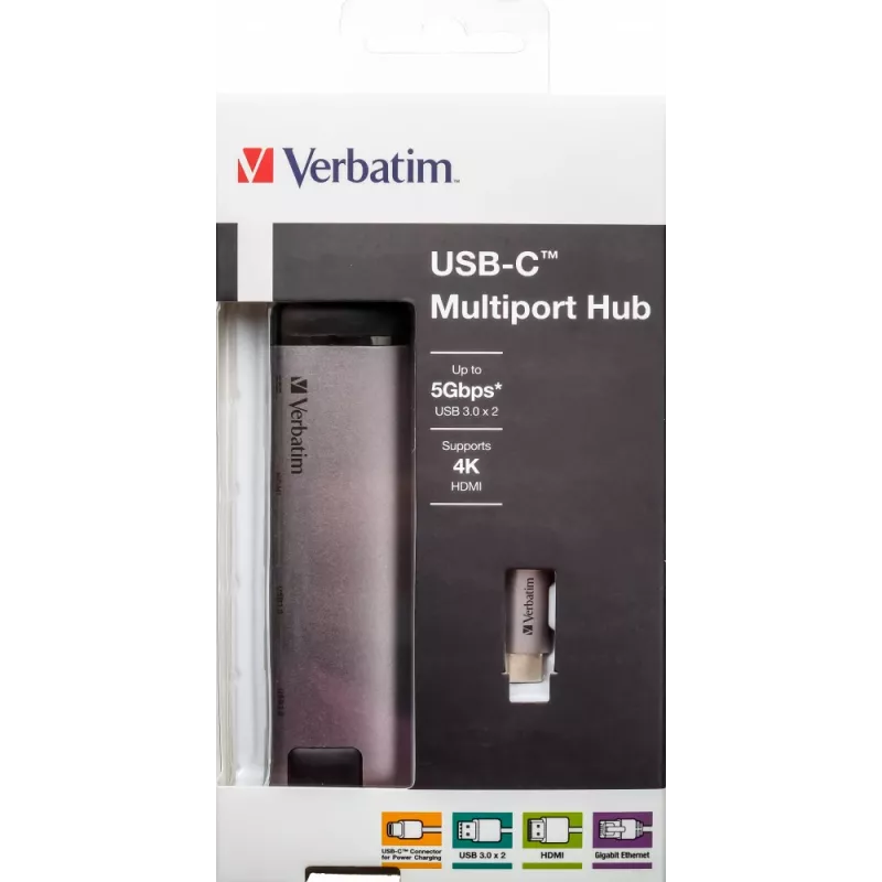 Verbatim 49141 laptop dock/port replicator USB 3.2 Gen 1 (3.1 Gen 1) Type-C Black, Silver