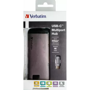Verbatim 49142 laptop dock/port replicator USB 3.2 Gen 1 (3.1 Gen 1) Type-C Black, Silver