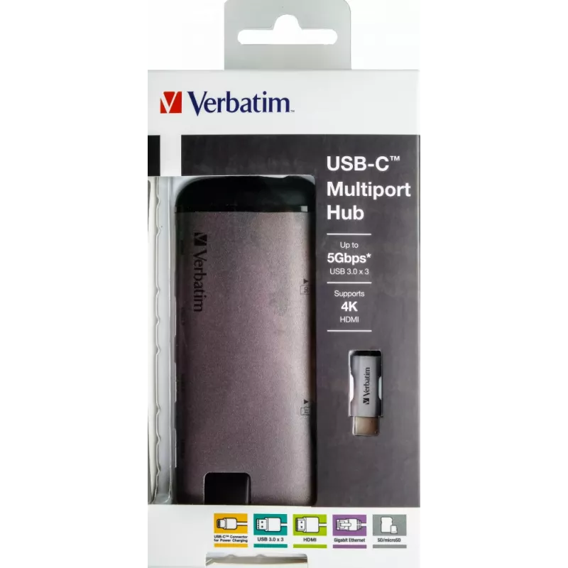 Verbatim 49142 laptop dock/port replicator USB 3.2 Gen 1 (3.1 Gen 1) Type-C Black, Silver