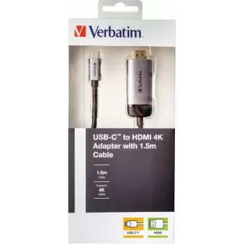 Verbatim 49144 video cable adapter 1.5 m USB Type-C HDMI Black, Silver