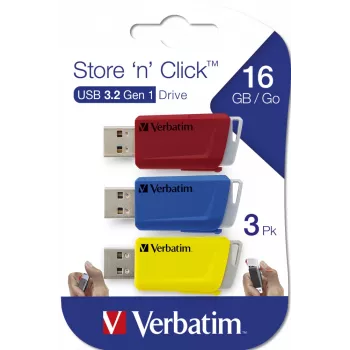 Verbatim Store 'n' Click - USB 2.0 Drive 3.2 GEN1 - 3x16 GB - Red/Blue/Yellow