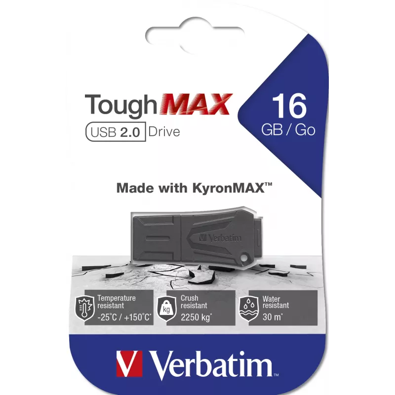 Verbatim ToughMAX - USB Drive 16 GB - Black, 16 GB, USB Type-A, 2.0, Cap, 7 g, Black