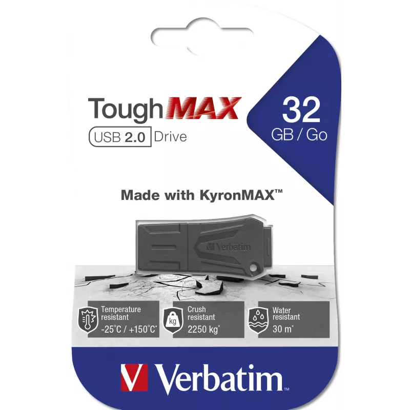 Verbatim ToughMAX - USB Drive 32 GB - Black, 32 GB, USB Type-A, 2.0, Cap, 7 g, Black