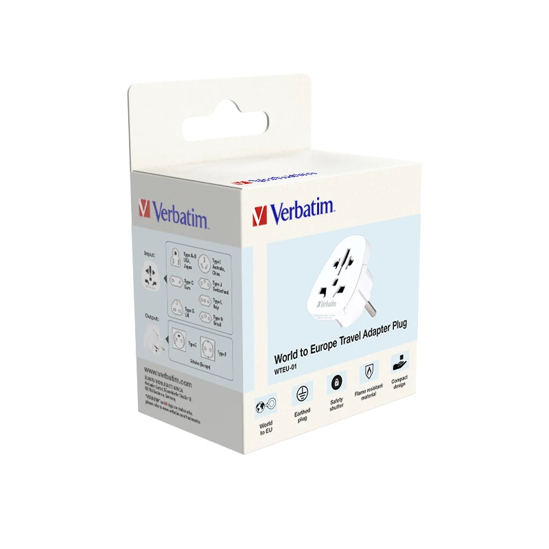 Verbatim 49541 power plug adapter Universal Type E/F hybrid White