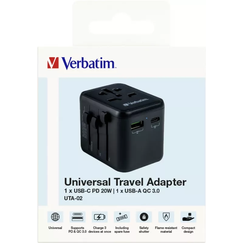 Verbatim 49544 power plug adapter Universal Black