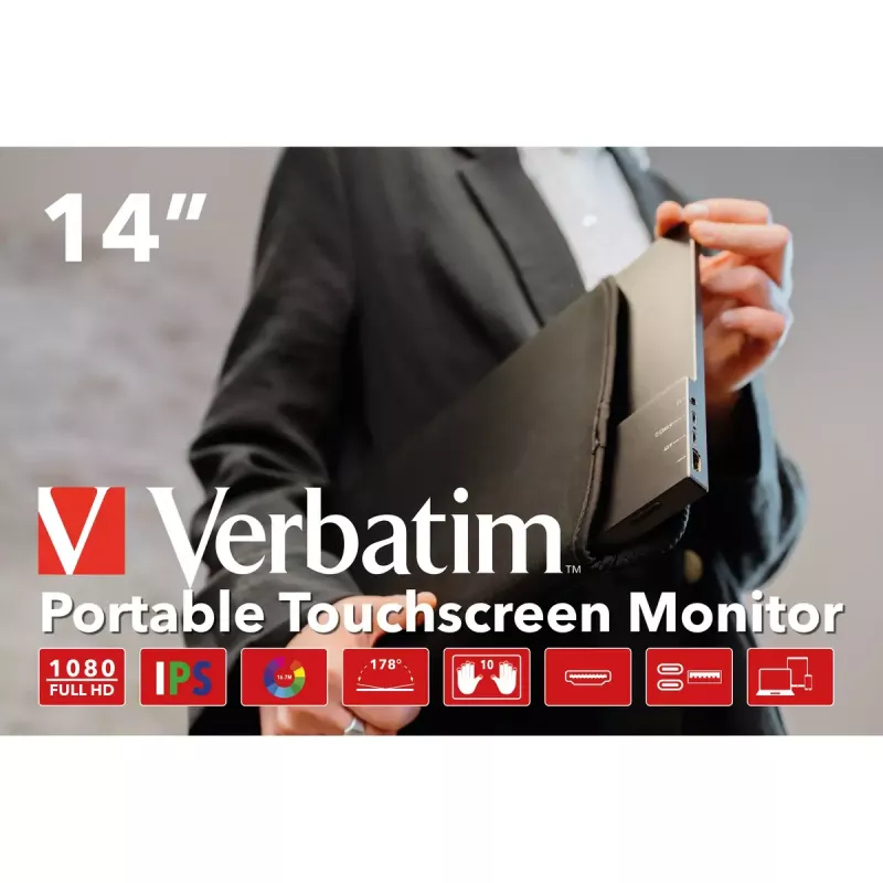 Verbatim 49591 computer monitor 35.6 cm (14 inch) 1920 x 1080 pixels Full HD LCD Touchscreen Black