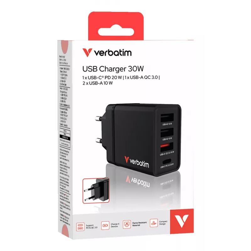 Verbatim 49700 mobile device charger Universal Black AC Fast charging Indoor