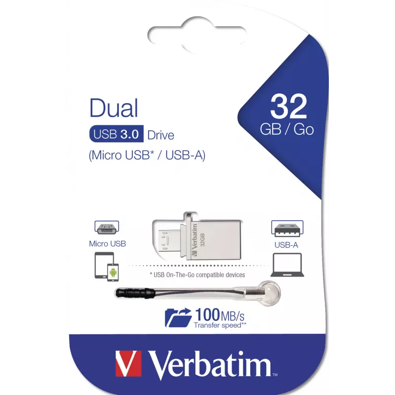 Verbatim Store 'n' Go OTG Micro USB flash drive 32 GB USB Type-A / Micro-USB 3.2 Gen 1 (3.1 Gen 1) Silver