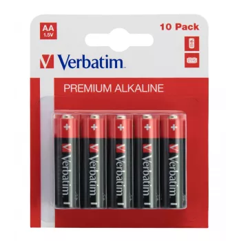 Verbatim AA Alkaline Batteries, Single-use battery, AA, Alkaline, 1.5 V, 10 pc(s), Black, Red
