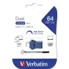 Verbatim Dual - USB 3.0 Drive 64 GB - USB-C / USB-A - Blue, 64 GB, USB Type-A / USB Type-C, 3.2 Gen 1 (3.1 Gen 1), Capless, 3.6 g, Black, Blue, Silver