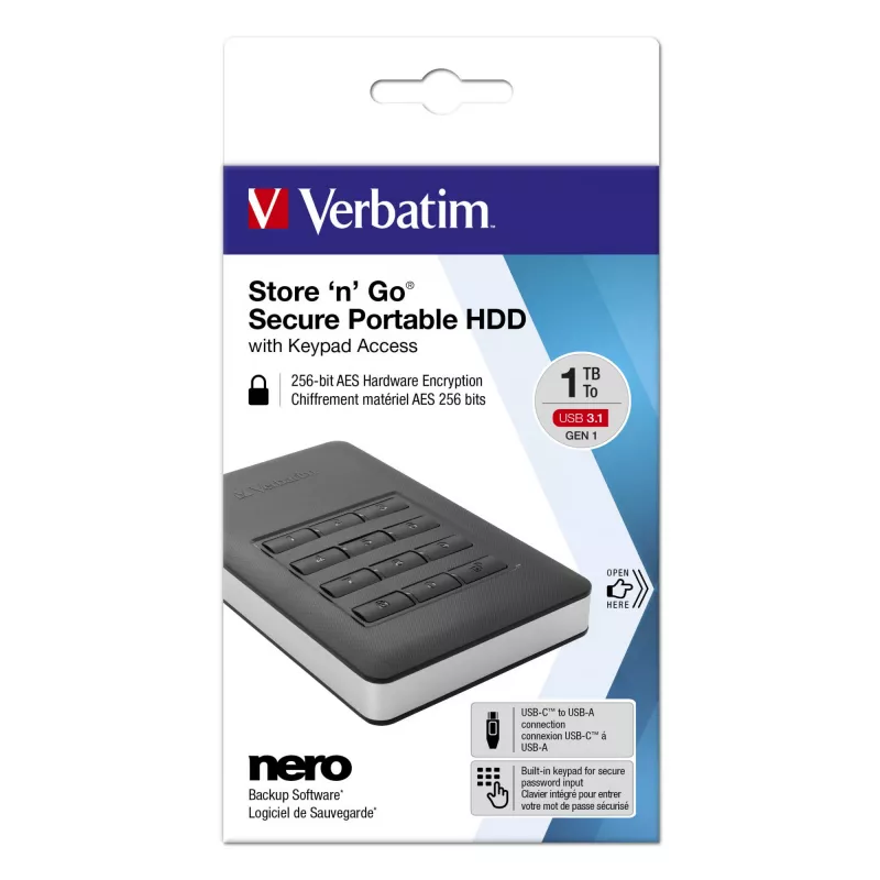 Verbatim Store 'n' Go Secure Portable HDD with Keypad Access 2TB