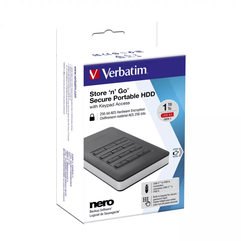 Verbatim Store 'n' Go Secure Portable HDD with Keypad Access 2TB