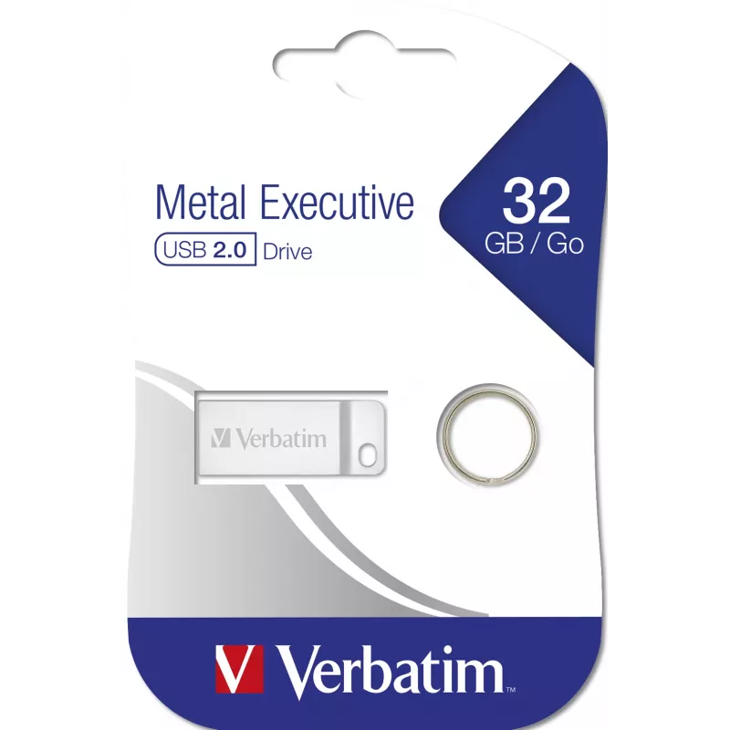 Verbatim Metal Executive - USB Drive 32 GB - Silver, 32 GB, USB Type-A, 2.0, Capless, 3.6 g, Silver