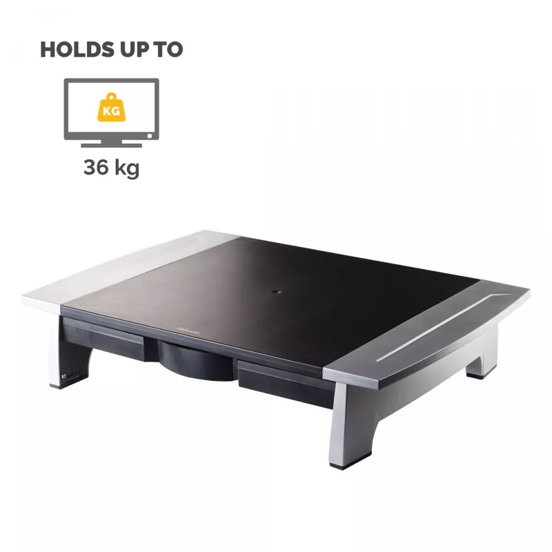 Fellowes Computer Monitor Stand with 5 Height Adjustments - Office Suites Monitor Riser with Storage Tray - Ergonomic Adjustable Monitor Stand for Computers - Max Weight 36KG/Max Size 28 inch - Graphite