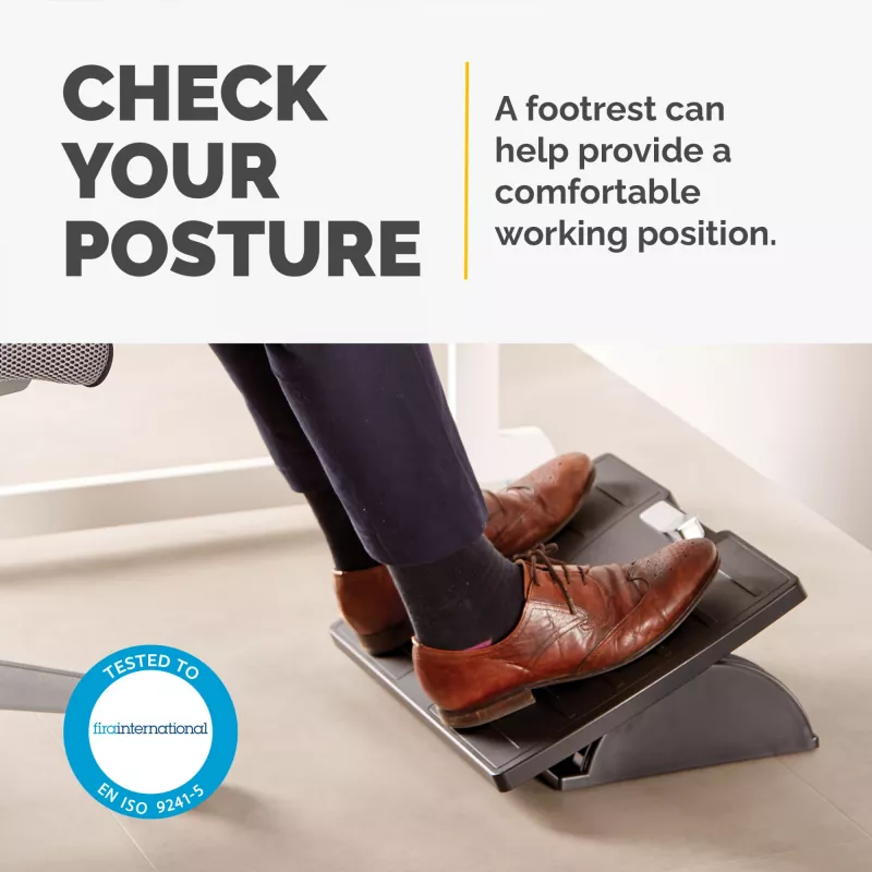 Fellowes Foot Rest Under Desk - Office Suites Under Desk Foot Rest Ergonomic Foot Rest with 3 Height Adjustable Positions & Antibacterial Technology - Foot Rest Stool for Office & Home - Black