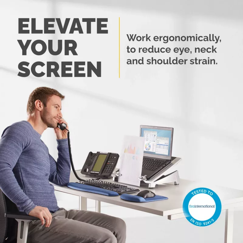 Fellowes Laptop Stand for Desk - Office Suites Plus Adjustable Laptop Stand for the Home and Office - Laptop Riser with 5 Height Adjustments - Max Monitor Size 17 inch, Max Weight 5KG - Black/Silver