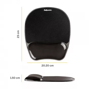 Mouse pad Fellowes Crystals Gel with gel wrist rest, black, 202×230 mm, 340 g