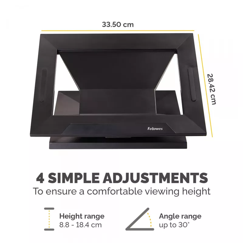 Fellowes Designer Suites Laptop Riser, Laptop stand, Black, Plastic, 43.2 cm (17 inch), 11.3 kg, FIRA International, EN ISO 9241-5