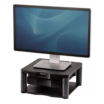 Fellowes Computer Monitor Stand with 3 Height Adjustments - Premium Monitor Riser Plus with Cable Management - Ergonomic Adjustable Monitor Stand for Computers - Max Weight 36KG/Max Size 21 inch - Graphite