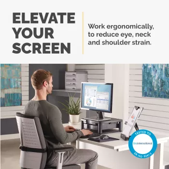 Fellowes Computer Monitor Stand with 3 Height Adjustments - Premium Monitor Riser Plus with Cable Management - Ergonomic Adjustable Monitor Stand for Computers - Max Weight 36KG/Max Size 21 inch - Graphite