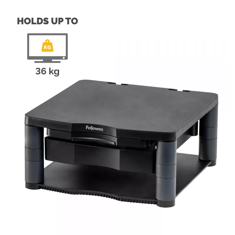 Fellowes Computer Monitor Stand with 3 Height Adjustments - Premium Monitor Riser Plus with Cable Management - Ergonomic Adjustable Monitor Stand for Computers - Max Weight 36KG/Max Size 21 inch - Graphite