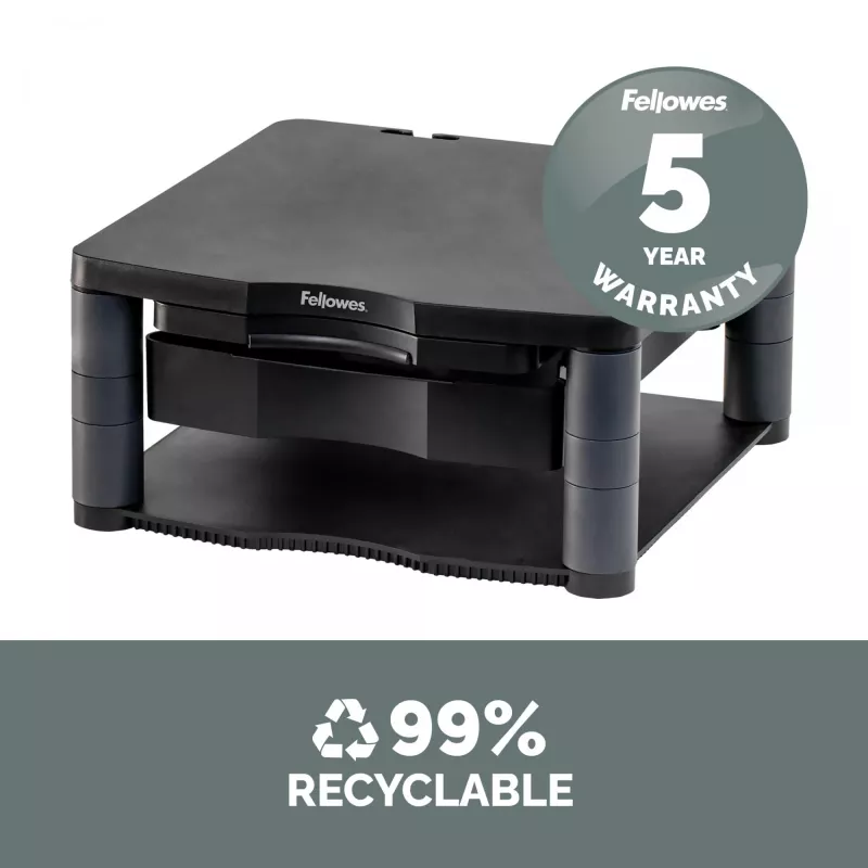Fellowes Computer Monitor Stand with 3 Height Adjustments - Premium Monitor Riser Plus with Cable Management - Ergonomic Adjustable Monitor Stand for Computers - Max Weight 36KG/Max Size 21 inch - Graphite