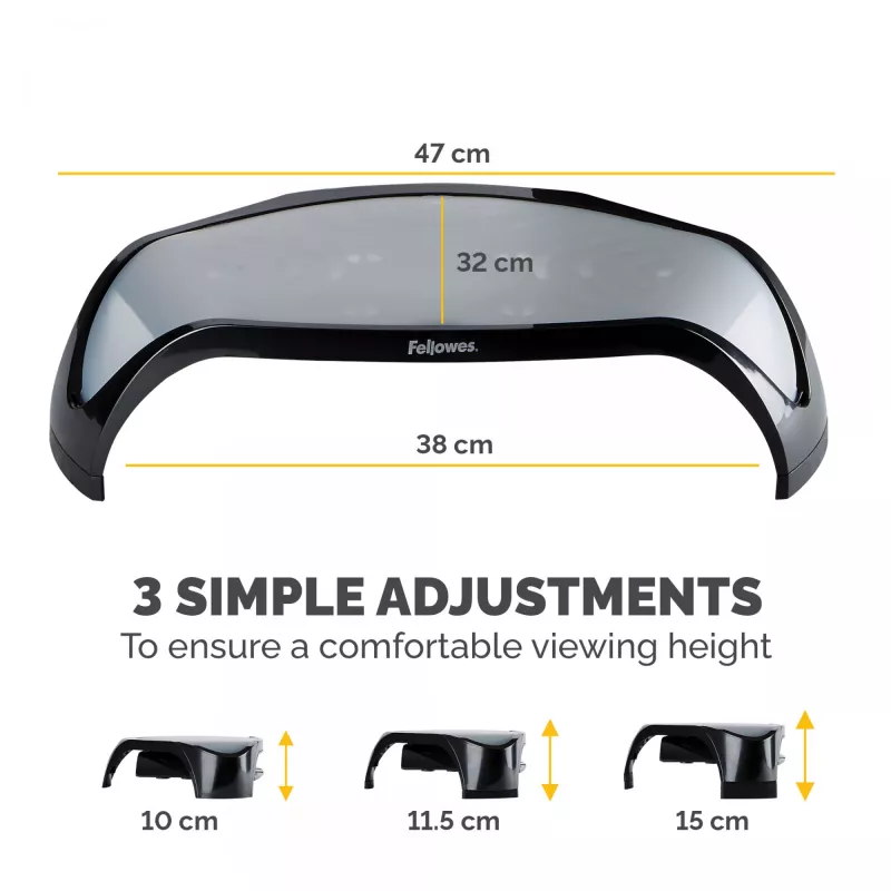 Fellowes Computer Monitor Stand with 3 Height Adjustments - Smart Suites Monitor Riser - Ergonomic Adjustable Monitor Stand for Computers - Max Weight 10KG/Max Size 21 inch - Black