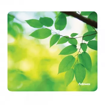 Fellowes Earth Series Mousepad Leaves, Green, Image, Plastic, Rubber, Non-slip base