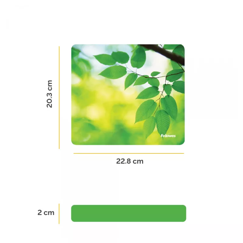 Fellowes Earth Series Mousepad Leaves, Green, Image, Plastic, Rubber, Non-slip base