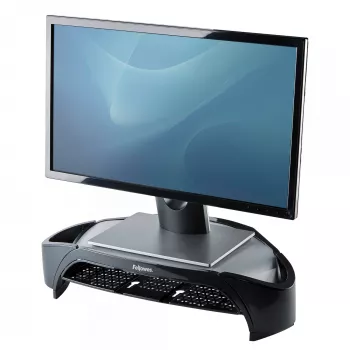 Fellowes Computer Monitor Stand with 3 Height Adjustments - Smart Suites Monitor Riser Plus with Storage Area - Ergonomic Adjustable Monitor Stand for Computers - Max Weight 10KG/Max Size 21 inch - Black