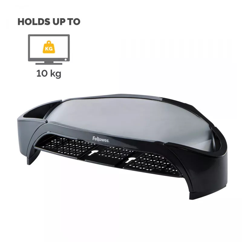 Fellowes Computer Monitor Stand with 3 Height Adjustments - Smart Suites Monitor Riser Plus with Storage Area - Ergonomic Adjustable Monitor Stand for Computers - Max Weight 10KG/Max Size 21 inch - Black